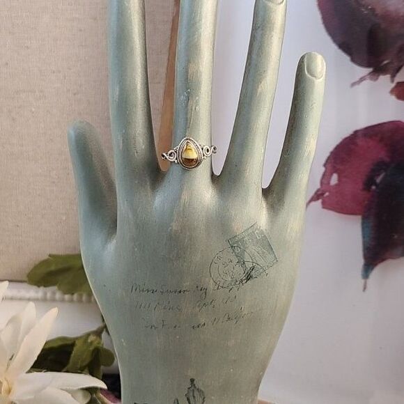 Honey Dahlia Torquoise Ring sz 7 Sterling Silver Gemstone Boho Statement Jewelry - Picture 3 of 6